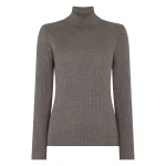 N.Peal Superfine Cashmere Ribbed Roll Neck Jumper in Pecan Brown | Turtlenecks | Luxury Shoes 