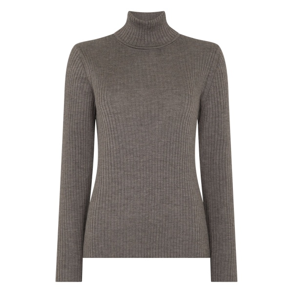 N.Peal Superfine Cashmere Ribbed Roll Neck Jumper in Pecan Brown | Turtlenecks | Luxury Shoes 