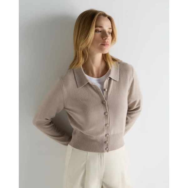 N.Peal Thea Collared Cashmere Cardigan in Cashew Brown