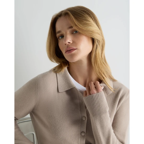 N.Peal Thea Collared Cashmere Cardigan in Cashew Brown