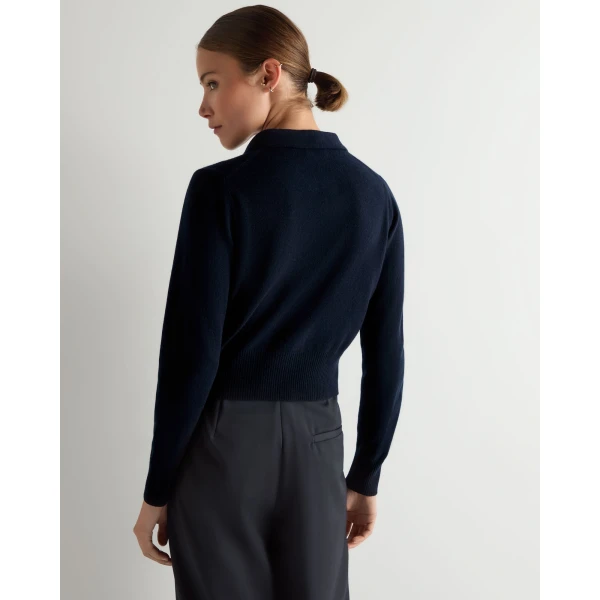 N.Peal Thea Collared Cashmere Cardigan in Navy Blue