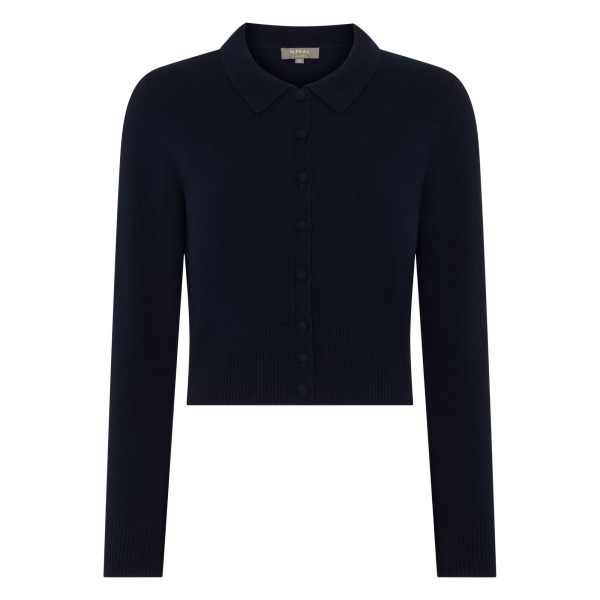 N.Peal Thea Collared Cashmere Cardigan in Navy Blue | Cardigan | Luxury Shoes 