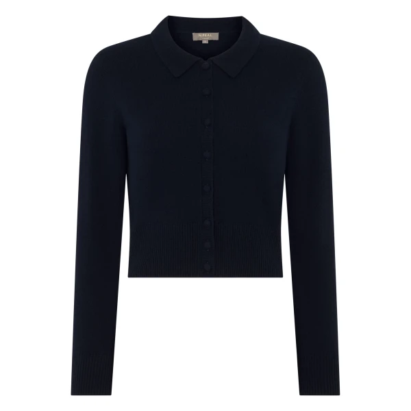 N.Peal Thea Collared Cashmere Cardigan in Navy Blue | Cardigan | Luxury Shoes 