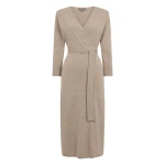 N.Peal Willa Wrap Cashmere Dress in Oatmeal Brown | Midi Dresses | Luxury Shoes 