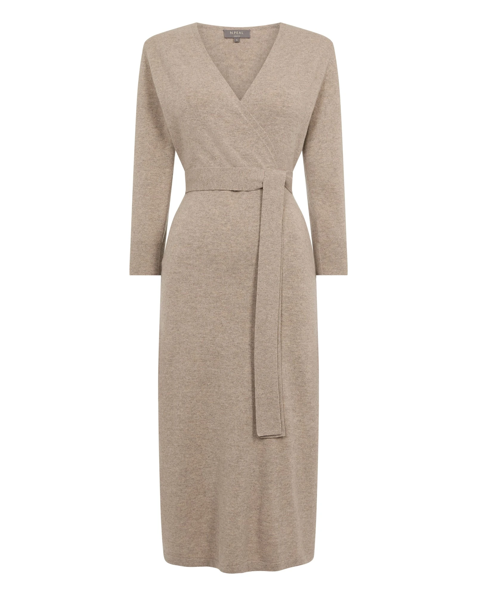 N.Peal Willa Wrap Cashmere Dress in Oatmeal Brown N.Peal Willa Wrap Cashmere Dress in Oatmeal Brown | Midi Dresses | Luxury Shoes
