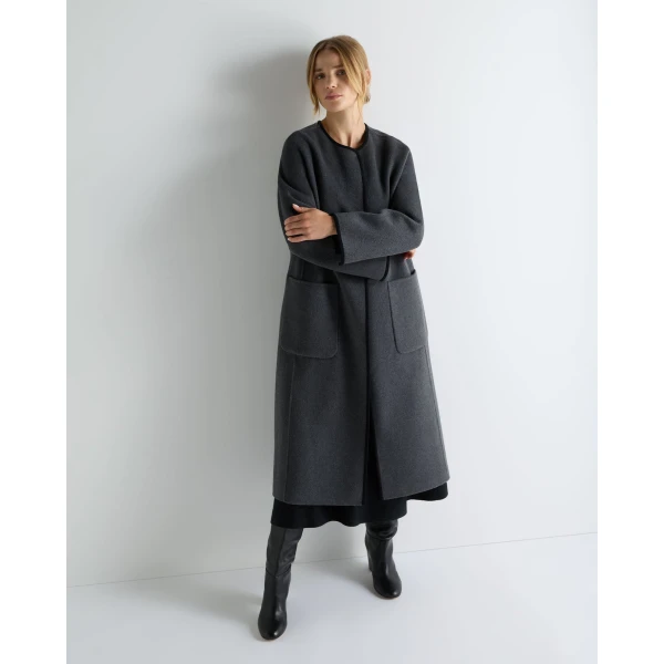 N.Peal Wool Silk Blend Coat in Charcoal Grey