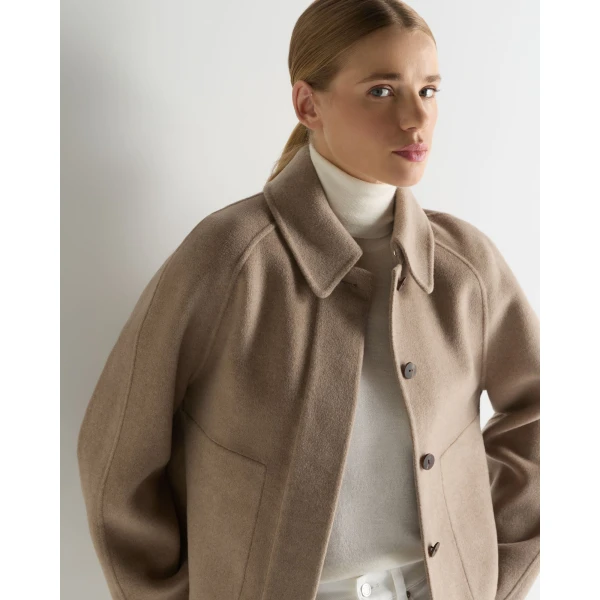 N.Peal Wool Silk Blend Jacket in Dark Beige Brown