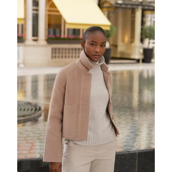 N.Peal Wool Silk Blend Jacket in Dark Beige Brown