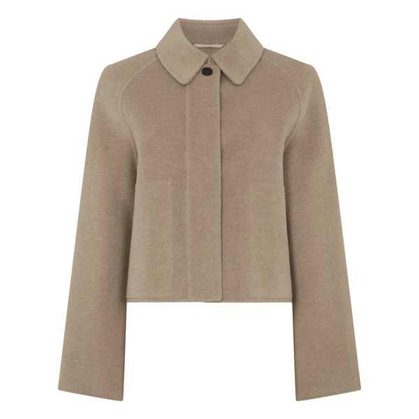 Wool Silk Blend Jacket in Dark Beige Brown