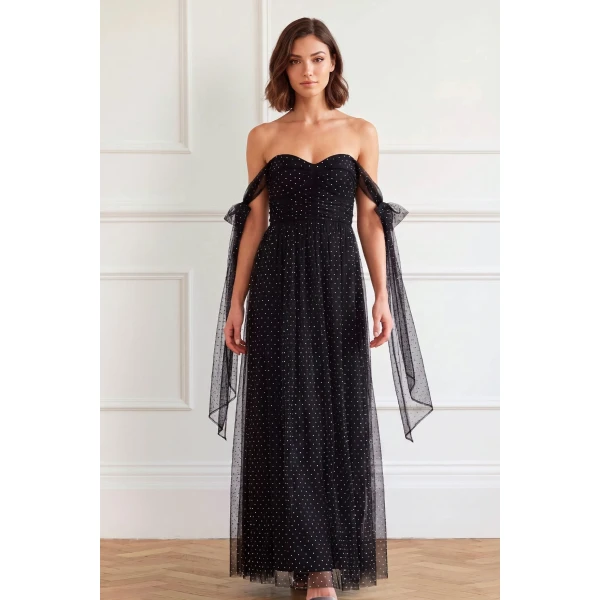 Needle and Thread Amaya Shimmer Gown in Jet Black
