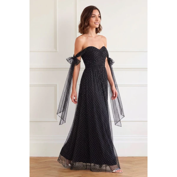 Needle and Thread Amaya Shimmer Gown in Jet Black