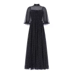 Needle and Thread Amaya Shimmer Long Sleeve Gown in Jet Black | Evening Gowns | Luxury Shoes 