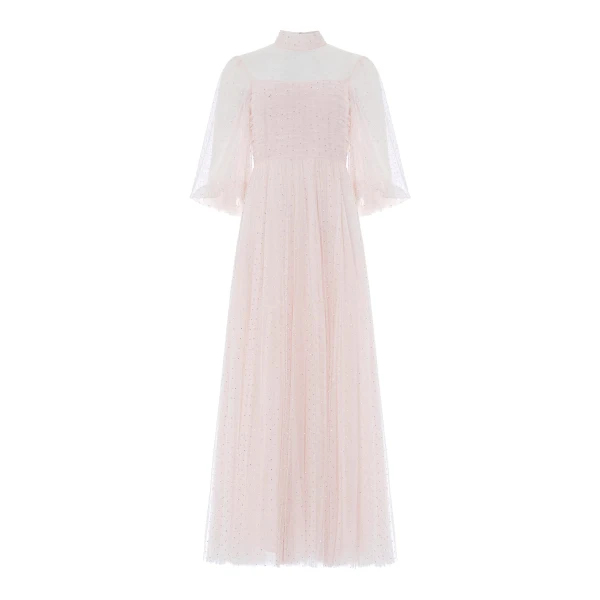 Amaya Shimmer Long Sleeve Gown in Soft Peony