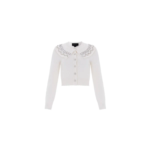 Embellished Cape Collar Cardigan in Cream