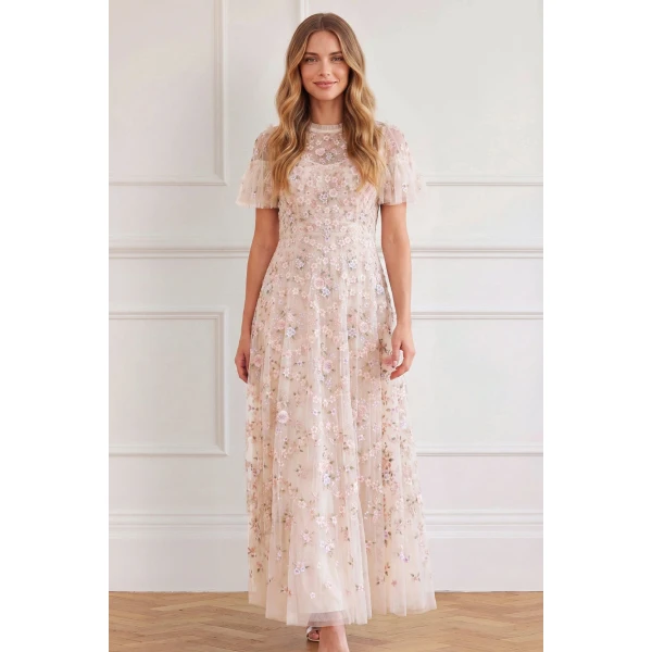 Needle and Thread Floral Waltz Ankle Gown in Cream / Pastel