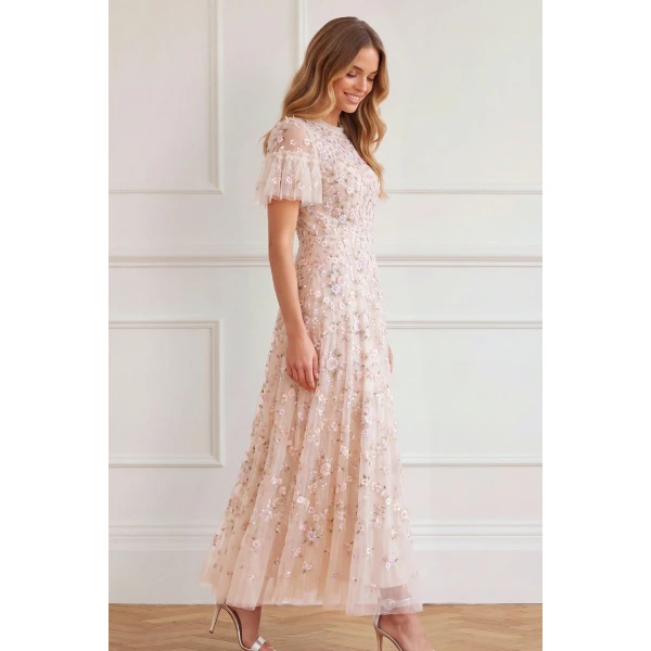 Needle and Thread Floral Waltz Ankle Gown in Cream / Pastel
