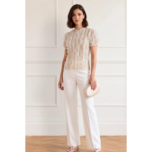 Needle and Thread Jet Frill Blouse in Soft Peony / Silver