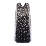 Needle and Thread Lea Ditsy Cape Sleeve Ankle Gown in Jet Black / Multi | Evening Gowns | Luxury Shoes 