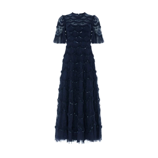 Needle and Thread Lily Bloom Ankle Gown in Navy | Evening Gowns | Luxury Shoes 