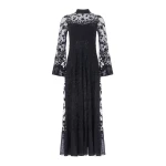 Needle and Thread Sylvia Rose Long Sleeve Ankle Gown in Jet Black | Evening Gowns | Luxury Shoes 