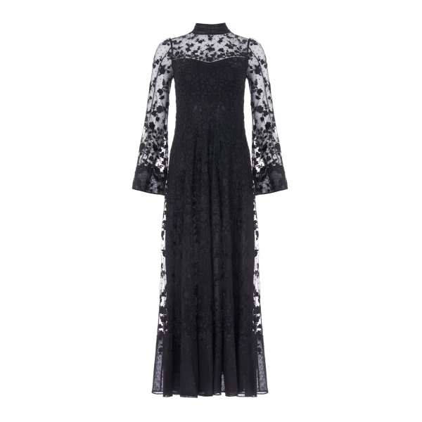 Sylvia Rose Long Sleeve Ankle Gown in Jet Black