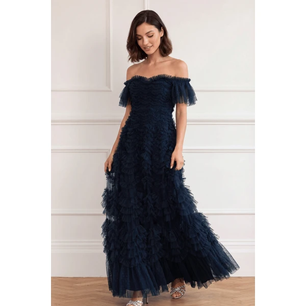 Needle and Thread Thalia Off-Shoulder Gown in Navy
