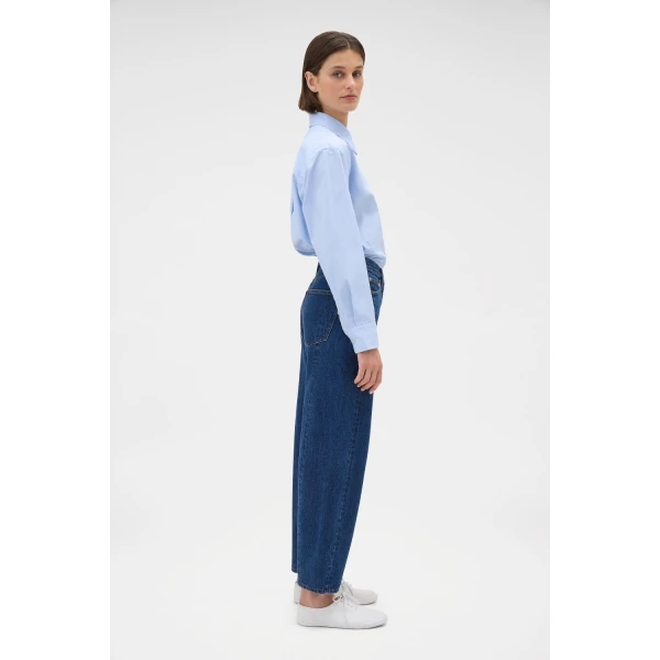 Oroton Barrel Leg Denim Jean Indigo Wash, view 4