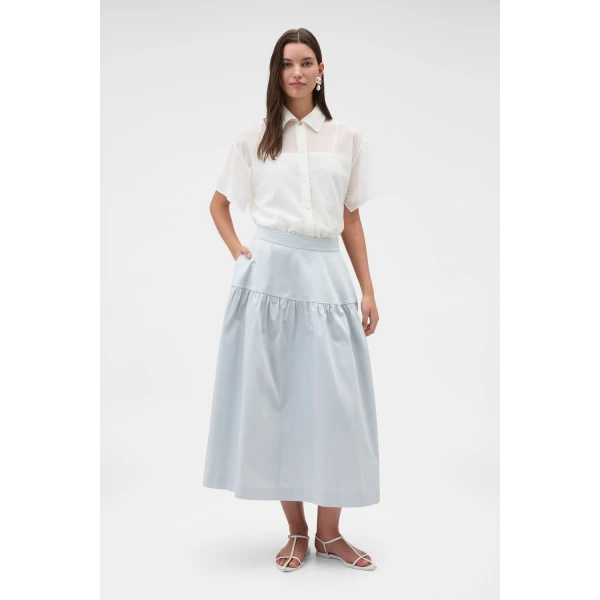 Oroton Basque Detail Skirt Pale Frost, view 3