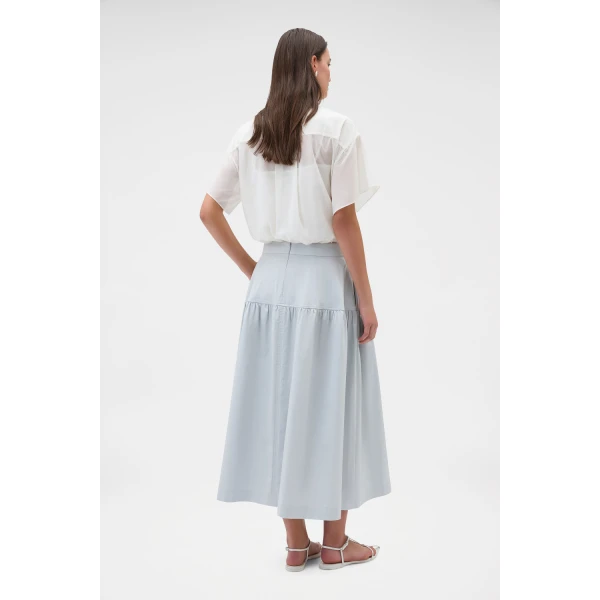 Oroton Basque Detail Skirt Pale Frost, view 6