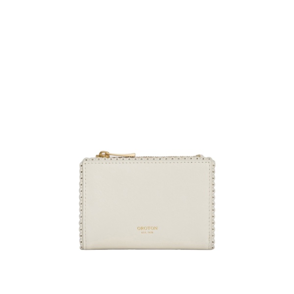 Oroton Broidery Mini 10 Credit Card Zip Wallet Warm White