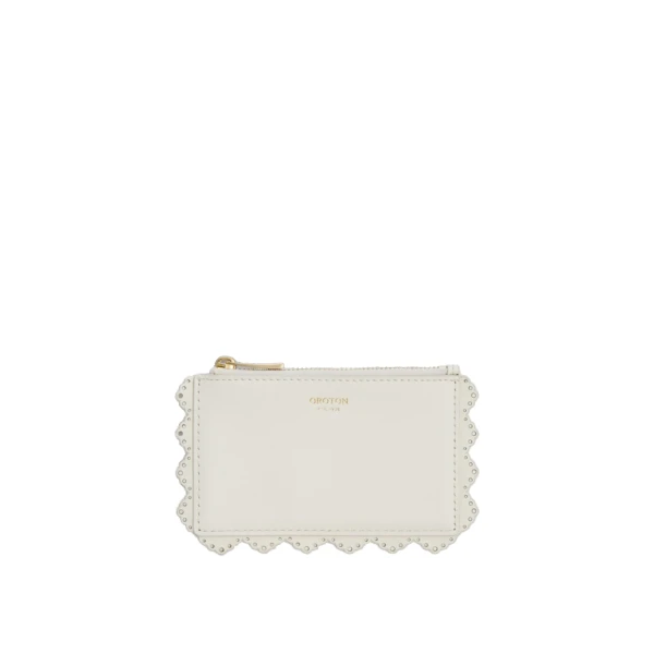 Oroton Broidery Smooth 4 Credit Card Mini Zip Pouch Warm White
