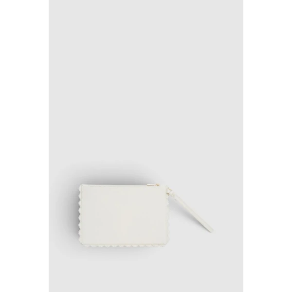 Oroton Broidery Smooth Pouch Warm White, view 3