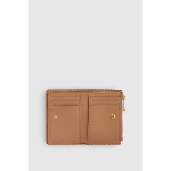 Oroton Broidery Studded Mini 10 Credit Card Zip Wallet Praline, view 2