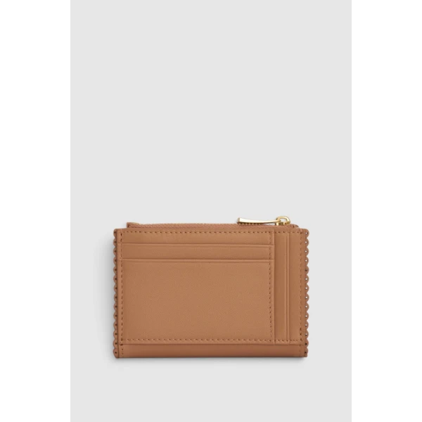 Oroton Broidery Studded Mini 10 Credit Card Zip Wallet Praline, view 3
