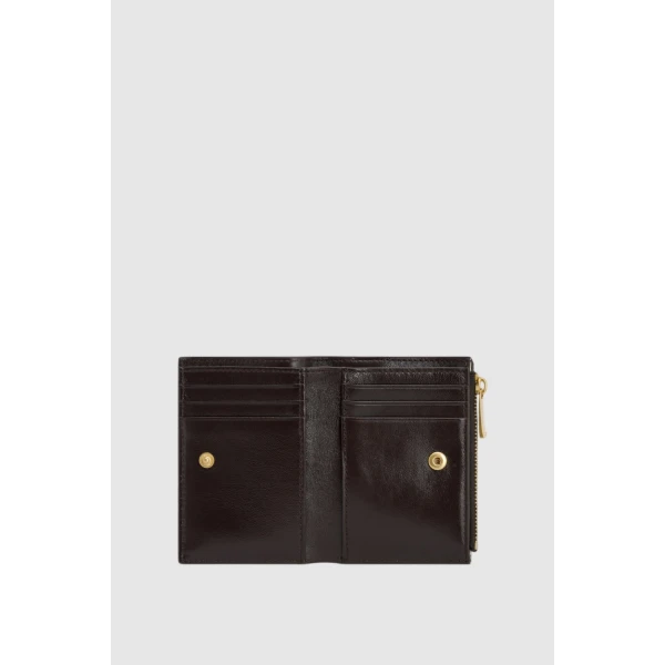 Oroton Cecile Crackle 10 Credit Card Mini Zip Wallet True Chocolate, view 2