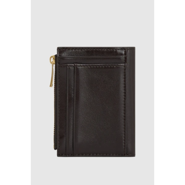 Oroton Cecile Crackle 10 Credit Card Mini Zip Wallet True Chocolate, view 3