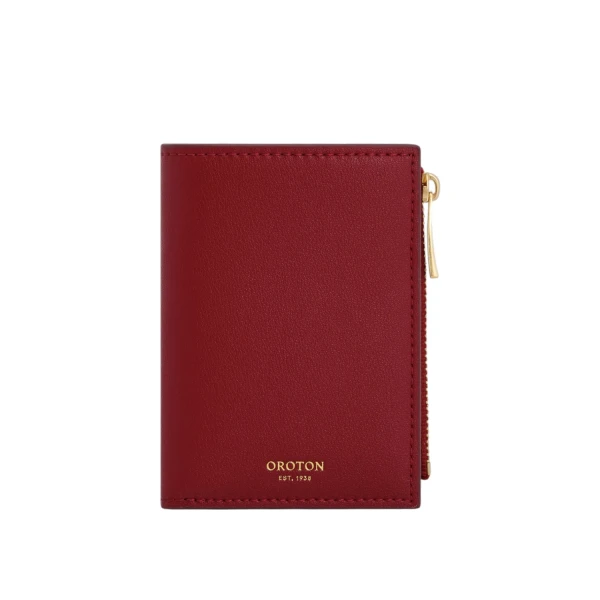 Oroton Cecile Smooth 10 Credit Card Mini Zip Wallet Garnet