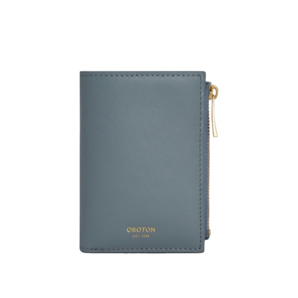 Oroton Cecile Smooth 10 Credit Card Mini Zip Wallet Smoke