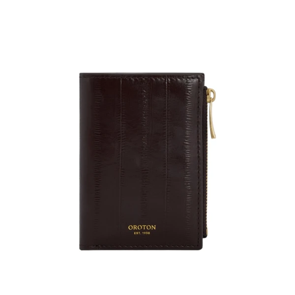 Oroton Cecile Texture Mini 10 Credit Card Zip Wallet Mulberry