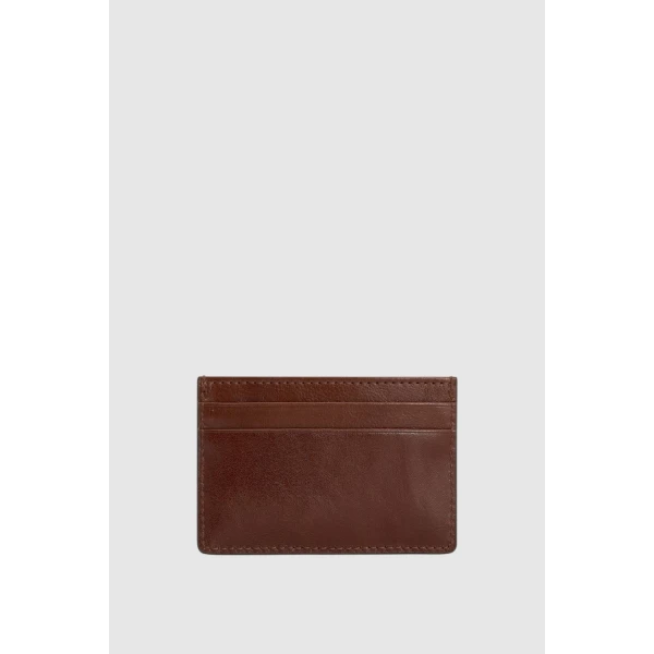 Oroton Cecile Vegetable Leather Credit Card Sleeve Dark Chestnut, view 3