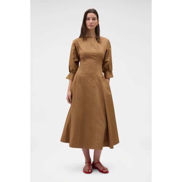 Oroton Cuff Detail Day Dress Dark Tobacco, view 2