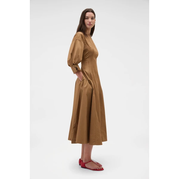 Oroton Cuff Detail Day Dress Dark Tobacco, view 3