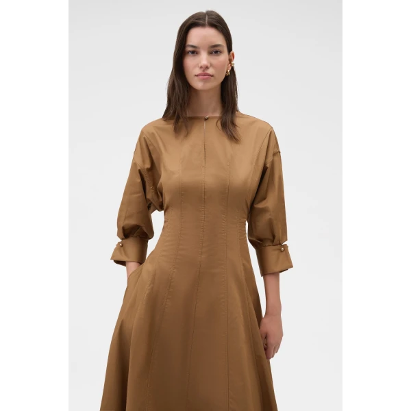 Oroton Cuff Detail Day Dress Dark Tobacco, view 4