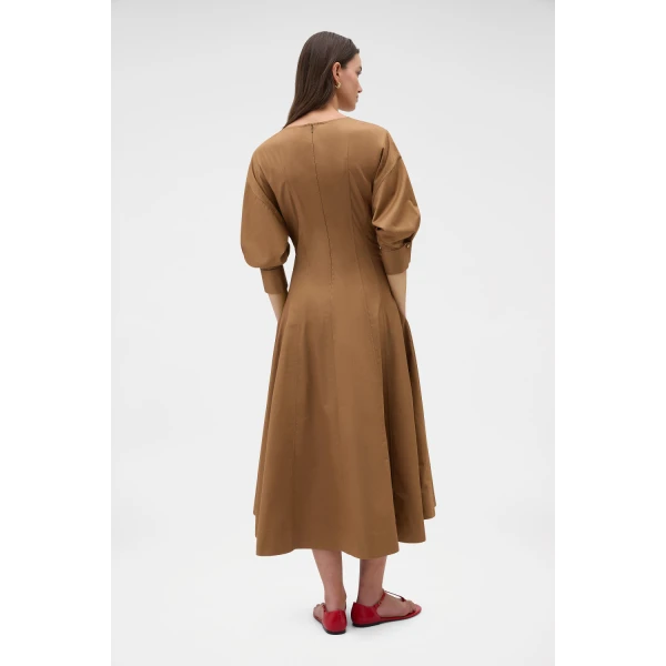 Oroton Cuff Detail Day Dress Dark Tobacco, view 5