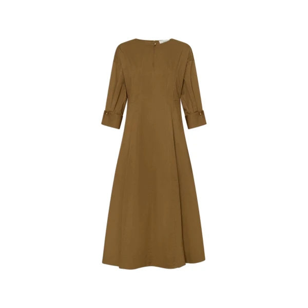 Cuff Detail Day Dress Dark Tobacco