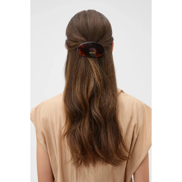 Oroton Daphne Oval Hair Clip Tortoise, view 2