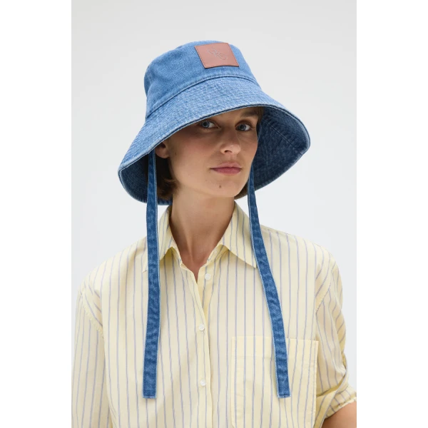 Oroton Denim Bucket Hat Mid Wash Denim, view 2