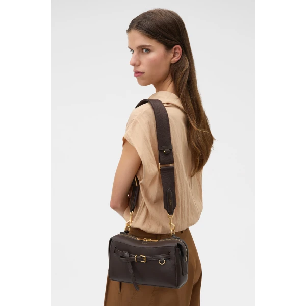 Oroton Essential Bag Strap Dark Choc/Brass, view 2