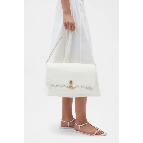 Oroton Etta Smooth Broidery Large Clutch Warm White, view 2