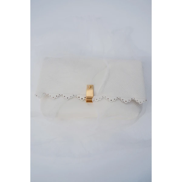 Oroton Etta Smooth Broidery Medium Clutch Warm White, view 3